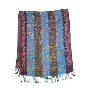 Cashmere Paisley Scarf Blue Purple Green Boho Chic Soft Lightweight Wrap